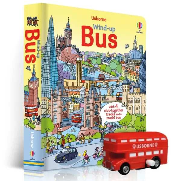 Книжка 3 в 1 с играчка Wind up Bus