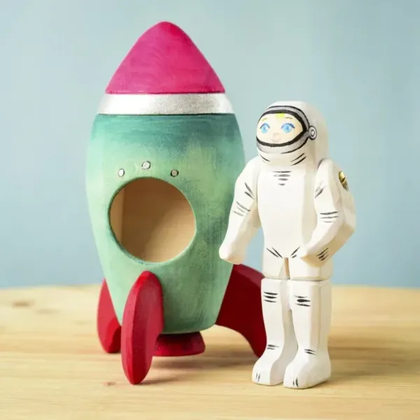 Комплект дървени фигурки Ракета и астронавт, BumbuToys