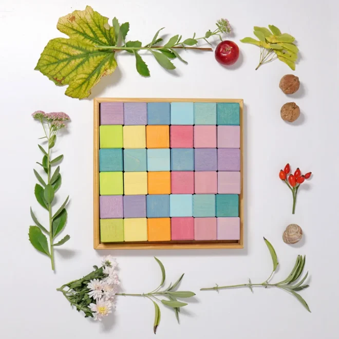 Комплект от големи дървени кубчета в пастелни нюанси GRIMM'S SPIEL UND HOLZ DESIGN PASTEL MOSAIC - Image 3
