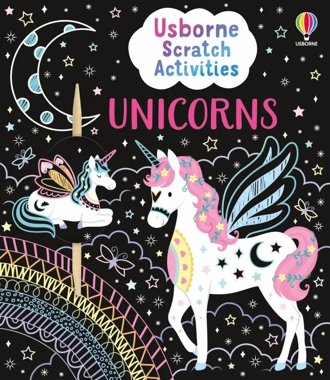 Детска книжка със занимания еднорози Usborne Scratch Activities Unicorns